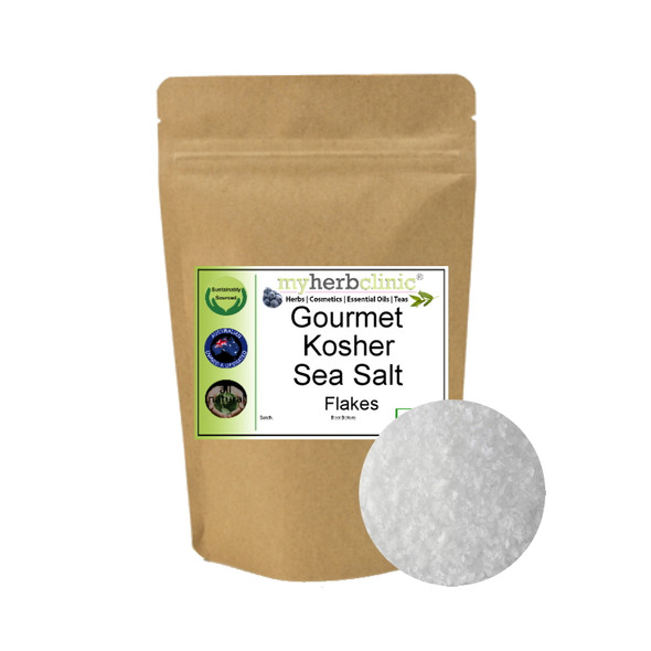 MY HERB CLINIC ® KOSHER CERTIFIED FLAKE SEA SALT BRINGS MINERAL DEPTH TO EVERY MEAL