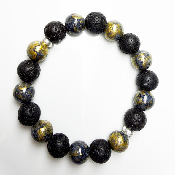MiaLava Golden Aura Jade aromatherapy diffuser bracelet with lava stone beads