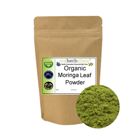MY HERB CLINIC organic moringa leaf powder in a pouch