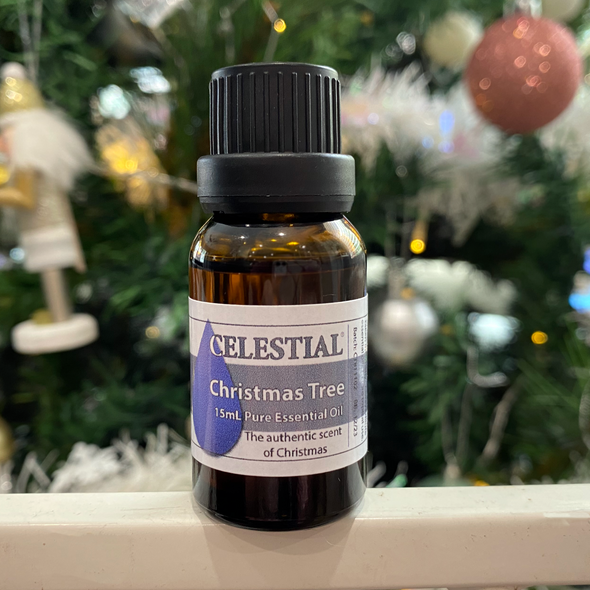 CELESTIAL Christmas Tree Essential Oil Blend in amber coloured glass bottle
