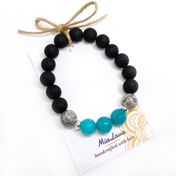  MiaLava | CRYSTAL AROMATHERAPY DIFFUSER BRACELET SEA SPRAY & JADE - JASPER - LAVA