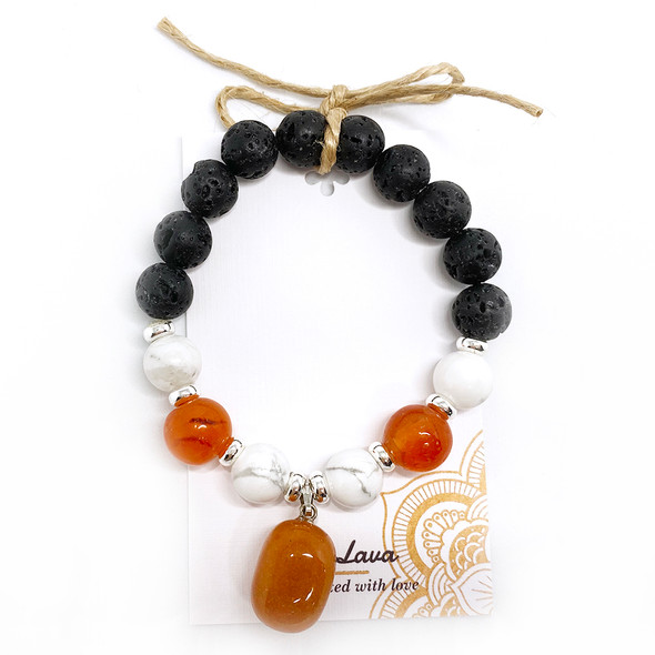 MiaLava | CRYSTAL AROMATHERAPY BRACELET I AM MOTIVATED - CARNELIAN HOWLITE