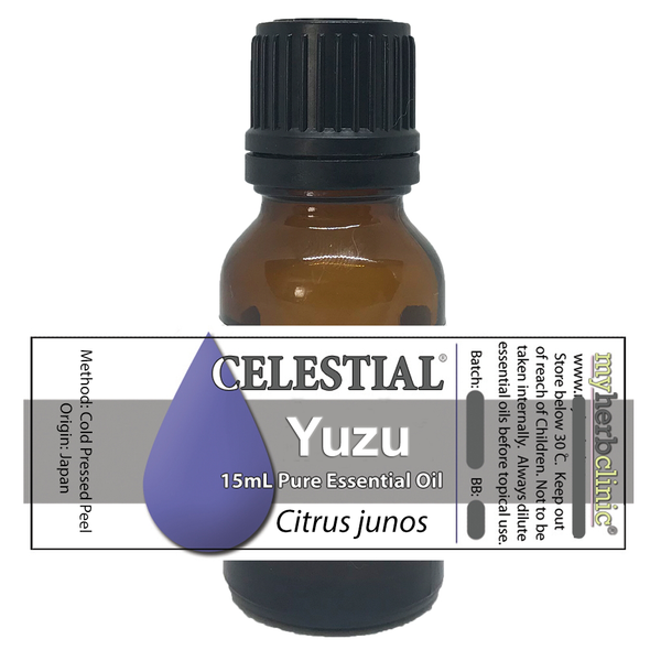 Celestial Organic Yuzu Essential Oil – 100% Pure Citrus Junos in amber bottle, fresh Japanese citrus aroma for skincare and aromatherapy