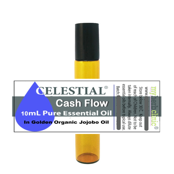 Celestial Cash Flow Essential Oil roll on in amber coloured glass bottle