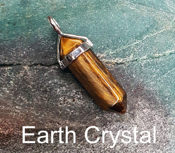 EARTH CRYSTAL GEMSTONE TIGER EYE DOUBLE TERMINAL PENDANT - PROTECTION & GOOD LUCK