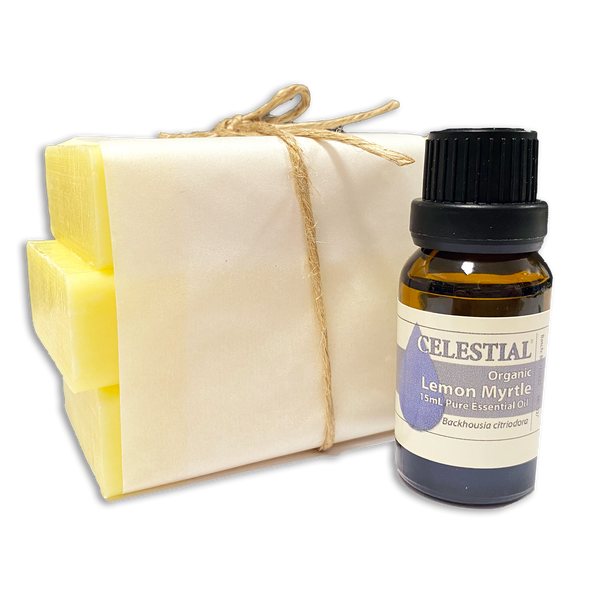 CELESTIAL ® LEMON MYRTLE ORGANIC 15ml ESSENTIAL OIL & SOAP BARS Set