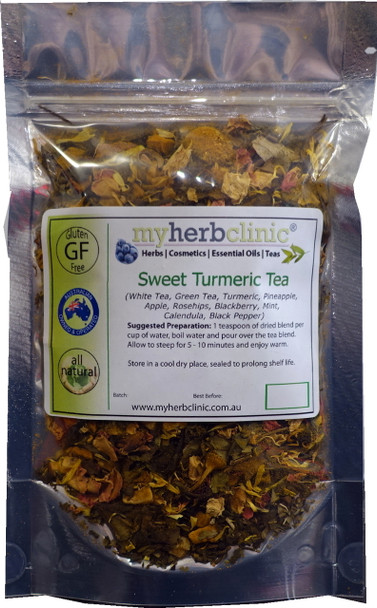 MY HERB CLINIC ® SWEET TURMERIC TEA ~ WHITE TEA GREEN TEA ROSEHIPS CALENDULA