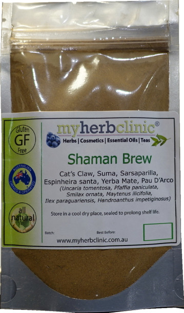 MY HERB CLINIC ® SHAMAN BREW NATUROPATHIC TEA -SUMA - YERBA MATE - ESPINHEIRA SANTA - SARSAPARILLA  - PAU D ARCO - CATS CLAW