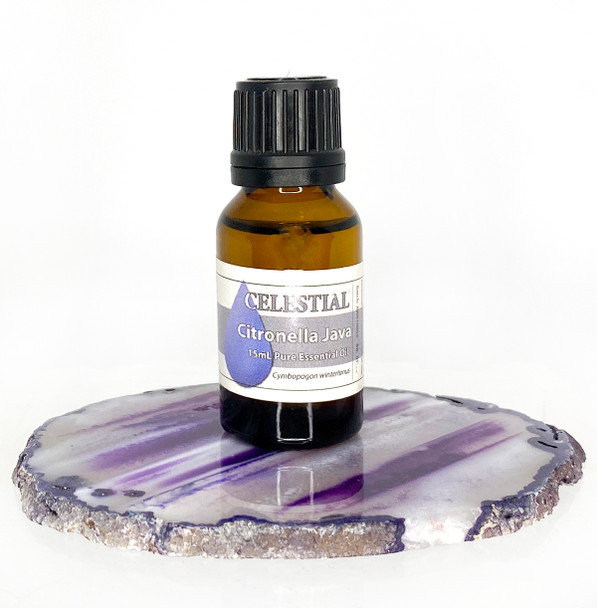 CELESTIAL Citronella Java Essential Oil in amber coloured glass bottle