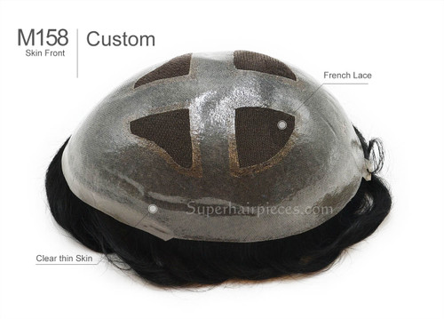 Custom Made M158 Mens Toupee 8"x 10" Human Hair Skin Base Lace Top In Stock