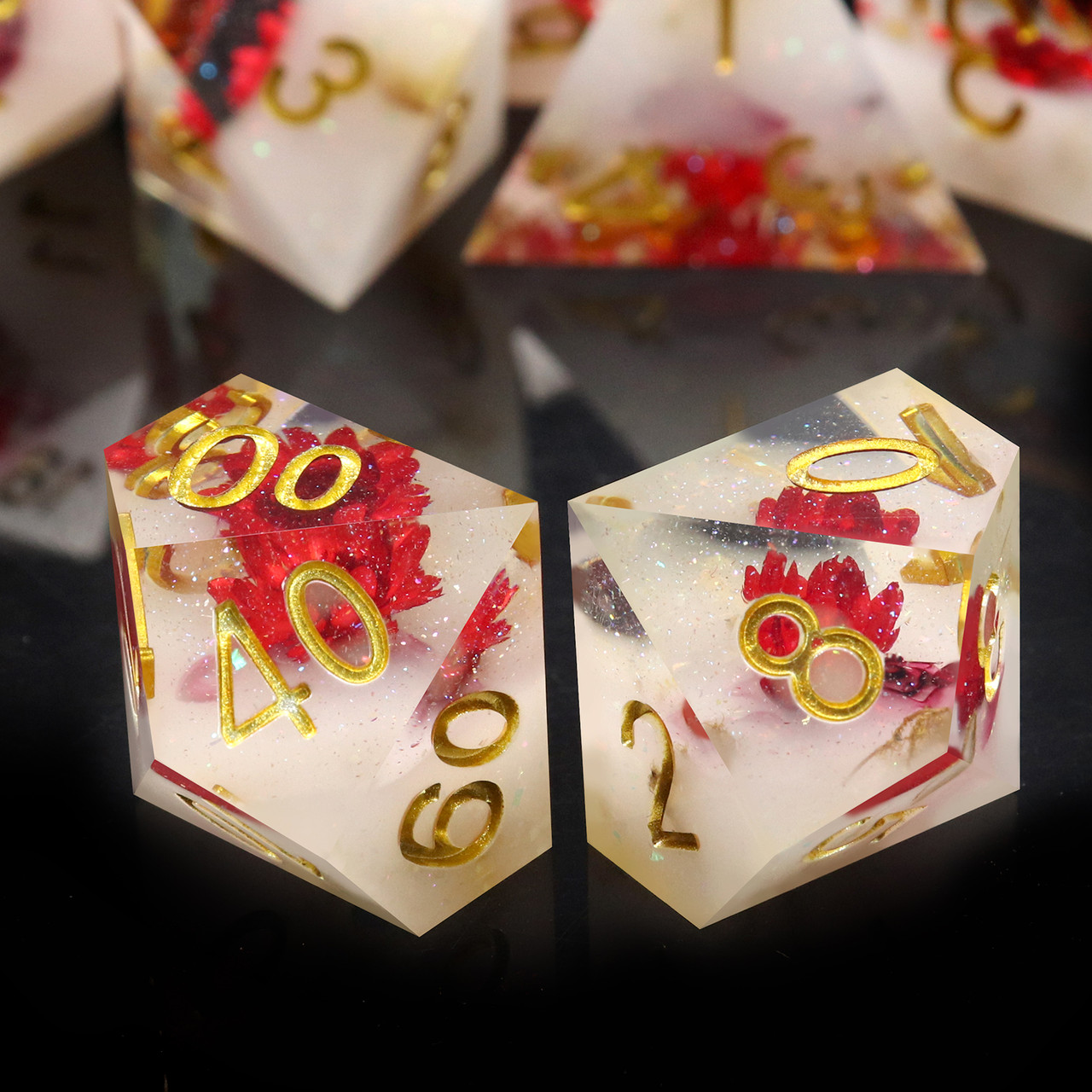 Haxtec Sharp Edge Dice Set Resin DND Dice Set for TTRPG-Flower