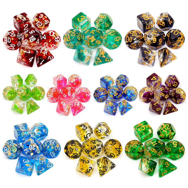 Haxtec Clear Gold Flake Resin DND Dice Set Series