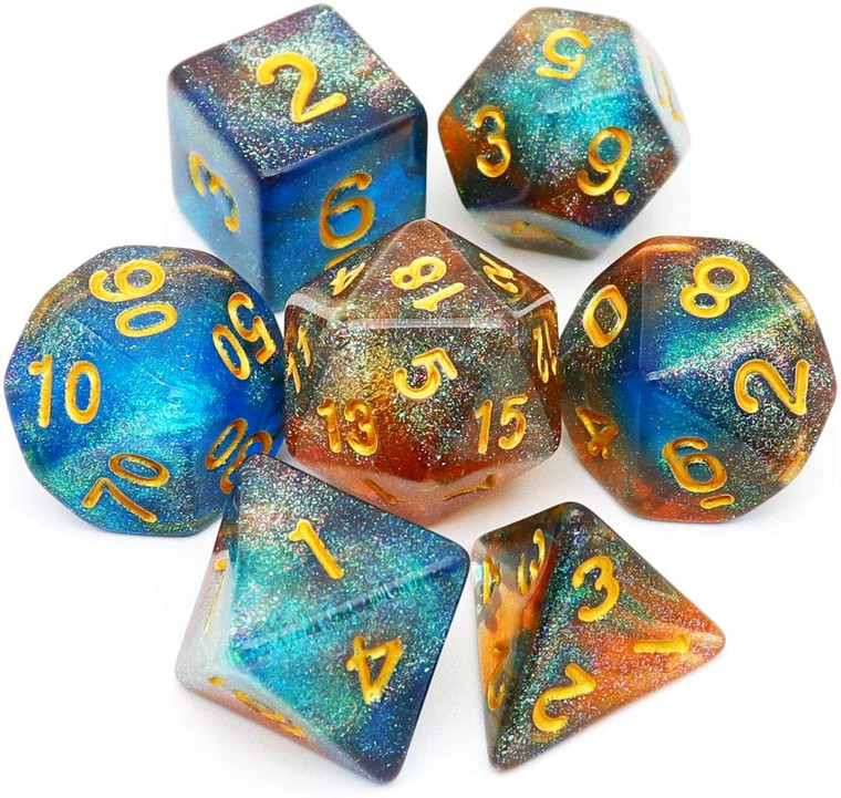 tea blue aglitter dice