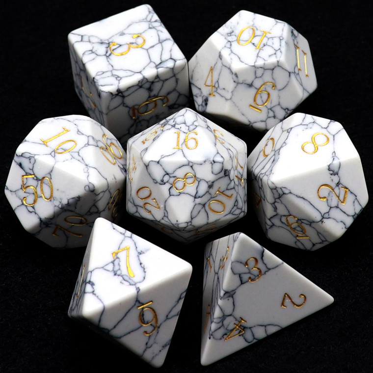 white turquoise, howlite, white turqoise dice, howlite dice, gemstone dice, stone dice, marble dice