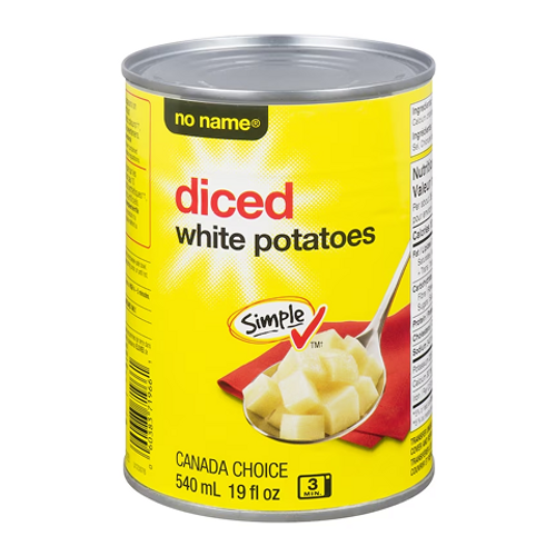 No Name White Diced Potatoes 540ml – tender white potatoes diced for easy use in soups, stews, and casseroles