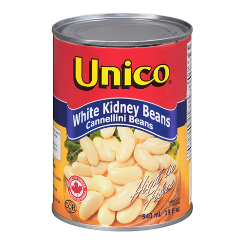 Unico White Kidney Beans 540ml – tender, protein-rich white beans perfect for soups, stews, salads, and casseroles