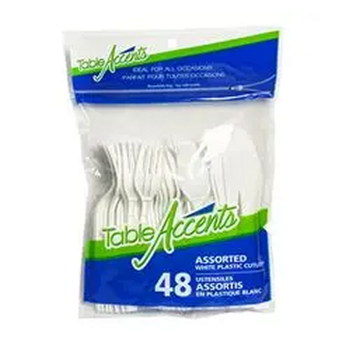 Table Accents Assorted Plastic Cutlery 48ct – durable disposable forks, knives, and spoons perfect for parties, picnics, and events