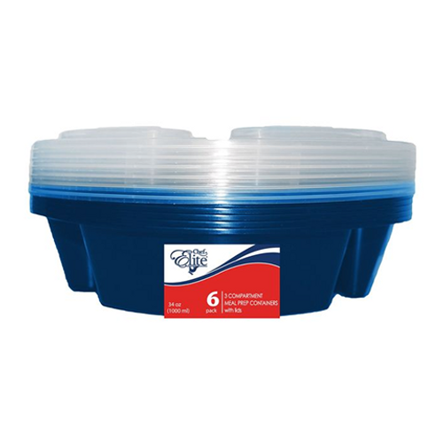 Chef Elite 3 Compartment Containers 6 Pack 34oz – durable divided containers perfect for meal prep, portion control, and food storage