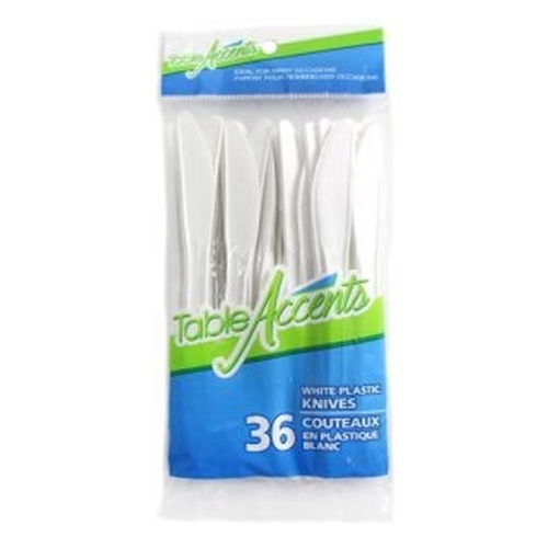 Table Accents White Plastic Knives 36 Pack – sturdy disposable knives perfect for parties, picnics, and events