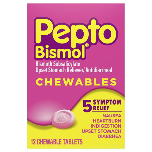 Pepto Bismol Chewables Canada, 12 tablet digestive relief Windsor, buy Pepto Bismol over-the-counter Canada, Canadian stomach and digestive health products