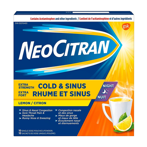 Neo Citran Cold & Sinus Night 10 Pouches – nighttime powder for hot drink to relieve cold, sinus, and flu symptoms
