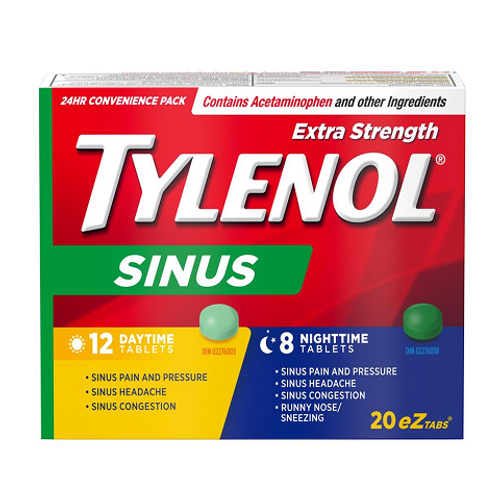 Tylenol Sinus Extra Strength 24 Hour 20 eZ Tabs – fast-acting tablets for sinus pain, congestion, and headaches