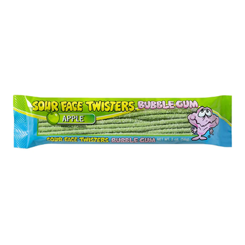 Face Twisters Apple Sour Bubblegum 56g – Chewy Sour Apple Bubble Gum Canada