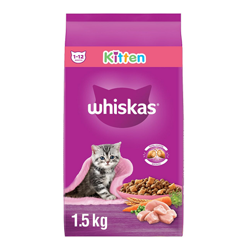 Whiskas Kitten 1.5kg – complete dry cat food specially formulated for kittens to support growth and development