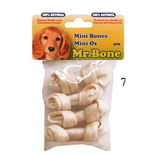 Mr. Bone Rawhide Mini Bones 4 Pack – small, chewy rawhide bones for dogs, perfect for snacks and dental care