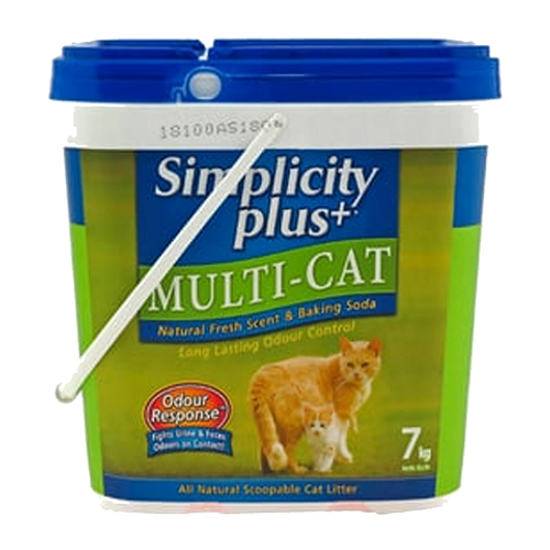 Simplicity Plus Multi-Cat Scented Cat Litter 7kg – clumping and scented cat litter designed for households with multiple cats, keeping litter boxes fresh