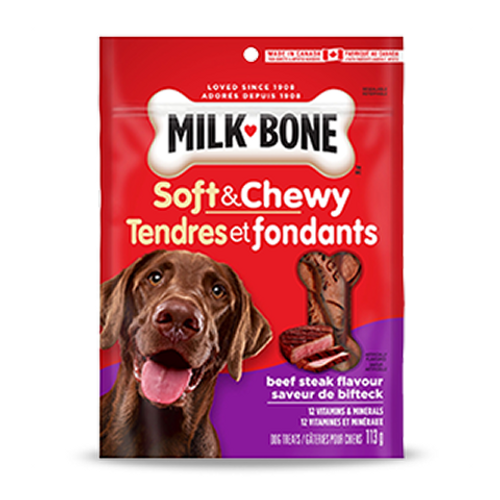 Milk-Bone Soft & Chewy Beef Steak Flavour 113g – tender and flavorful beef-flavored dog treats, perfect for rewarding and training your dog