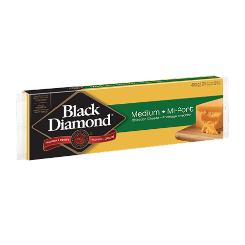 Black Diamond Medium Cheddar Cheese 400g – smooth and creamy medium cheddar perfect for snacking, sandwiches, and cooking