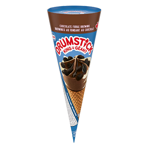 Drumstick Chocolate Fudge Brownie 180ml – creamy ice cream cone topped with chocolate fudge and brownie pieces, perfect for a decadent frozen treat