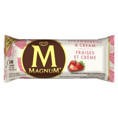 Magnum Strawberries & Cream 100ml – premium ice cream bar with strawberry and cream ice cream coated in chocolate, perfect for a decadent treat