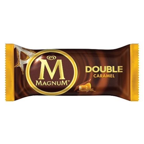 Magnum Double Caramel 90ml – premium ice cream bar coated in rich chocolate with caramel swirls, perfect for a decadent treat