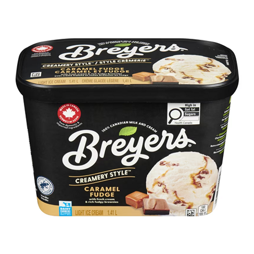 Breyers Creamery Style Caramel Fudge 1.41L – rich and creamy ice cream swirled with caramel and fudge, a decadent frozen dessert for any occasion