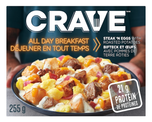 Crave Steak and Cheese 255g – frozen steak and cheese meal, perfect for a quick and hearty snack or lunch