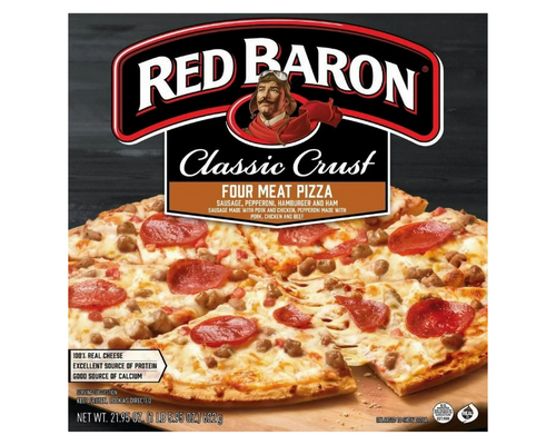 Red Baron Classic Crust 4 Meat 584g – frozen pizza with a classic crust topped with four types of meat, perfect for a hearty meal