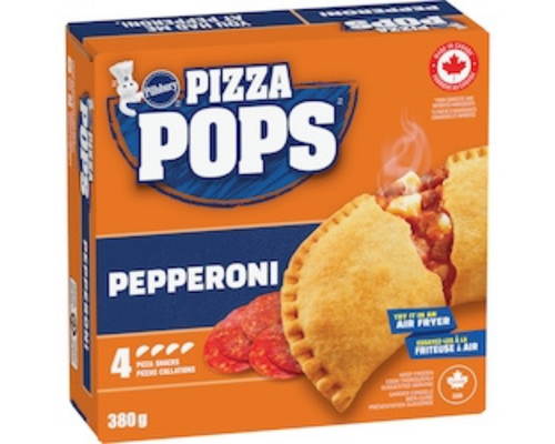 Pillsbury Pizza Pops Pepperoni 380g – frozen pizza pockets filled with pepperoni and melted cheese, perfect for a quick snack or meal