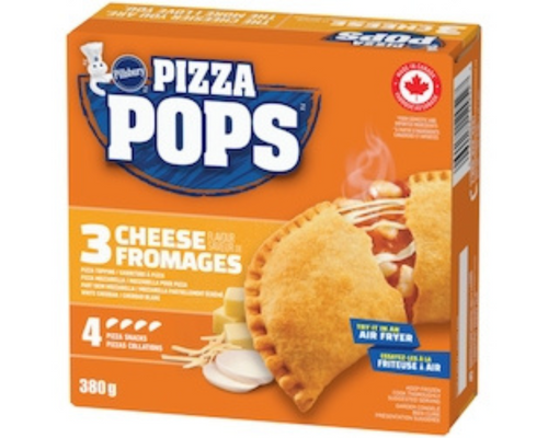 Pillsbury Pizza Pops 3 Cheese 380g – frozen pizza pockets filled with a blend of three cheeses, perfect for a quick snack or meal