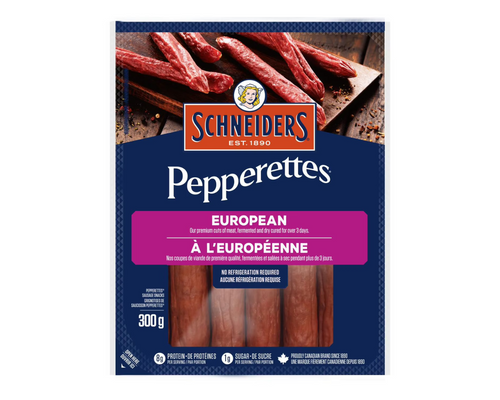 Schneiders Pepperettes European 300g – savory, seasoned sausage sticks perfect for snacking or charcuterie
