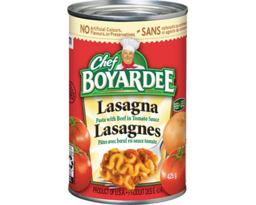 Chef Boyardee Lasagna 425g – convenient canned lasagna with rich tomato sauce and pasta