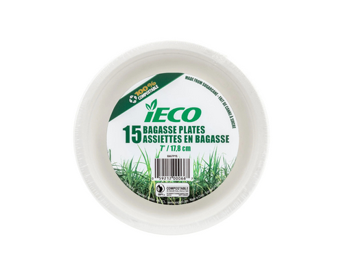 IECO 15-Pack 7in Bagasse Plates – eco-friendly, disposable plates made from sustainable materials