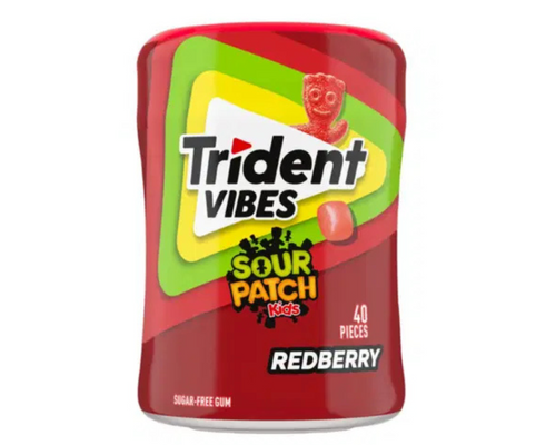 Trident Vibes Sour Patch Kids Red Berry 40 Pieces – chewy fruity gum with a sour candy twist