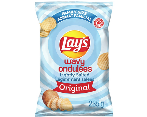 Lays Wavy Lightly Salted Potato Chips 235g – classic wavy chips with a lightly salted flavor
