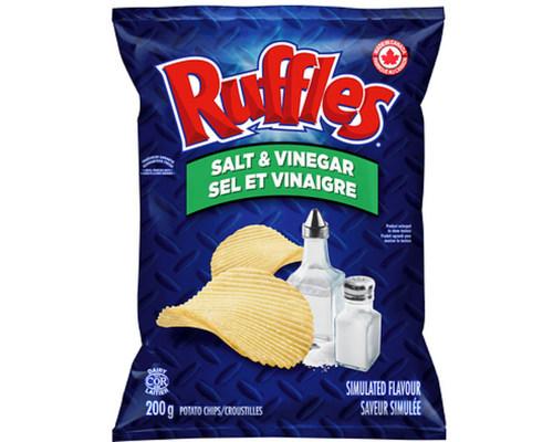 Ruffles Salt and Vinegar 200g – crispy ridged potato chips with tangy flavor Canada