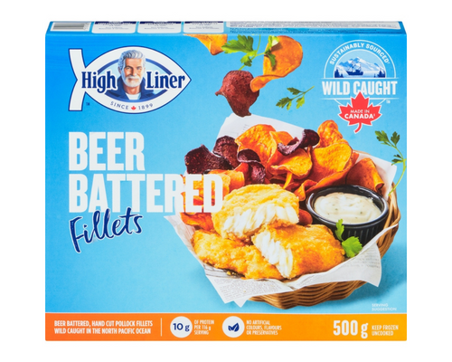 High Liner Beer Battered Fish Filets 500g – crispy golden battered fish fillets perfect for family meals