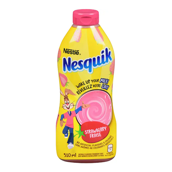 Nestlé Nesquik Strawberry Syrup 510ml – sweet and fruity strawberry syrup perfect for milk, desserts, and treats