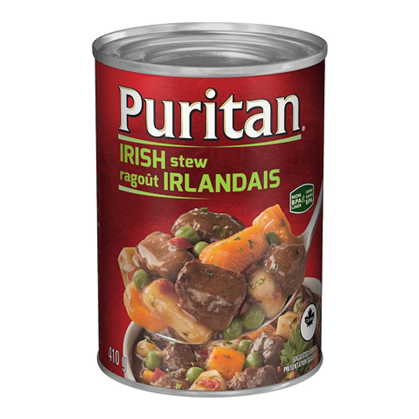 Puritan Irish Stew 410g – traditional Irish-style stew with tender beef, potatoes, carrots, and savory gravy