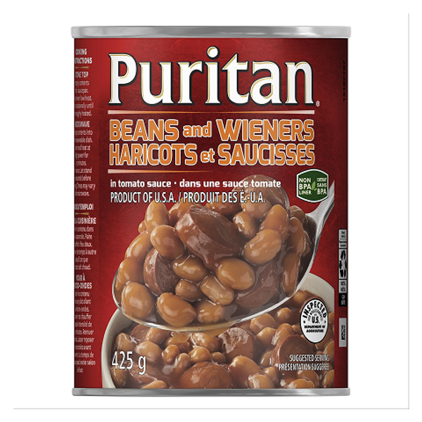 Puritan Beans & Wieners in Tomato Sauce 425g – savory beans and wieners in rich tomato sauce, perfect for quick meals Puritan Beans & Wieners in Tomato Sauce 425g – savory beans and wieners in rich tomato sauce, perfect for quick meals